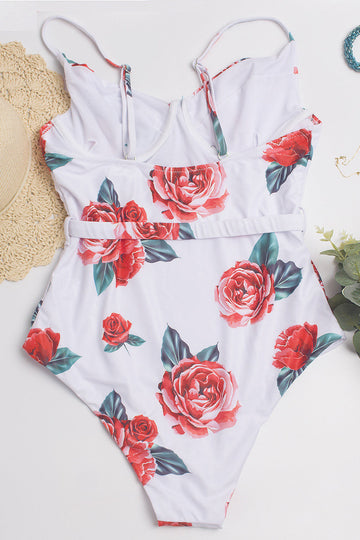 Spaghetti Straps Taille Haute Rouge Une Pièce Maillot de bain